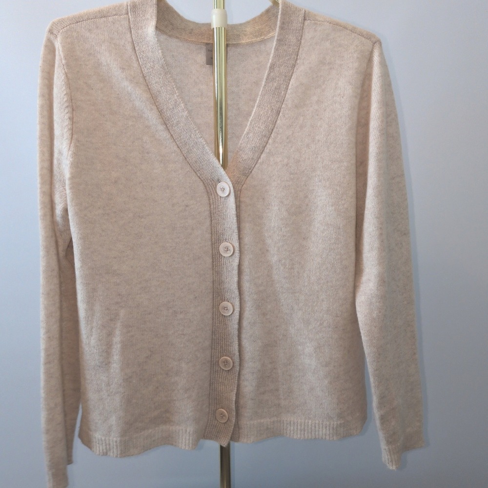 Nouveaux Cardigan Sweater Womens Large Beige 100% Cashmere V-Neck Button Front